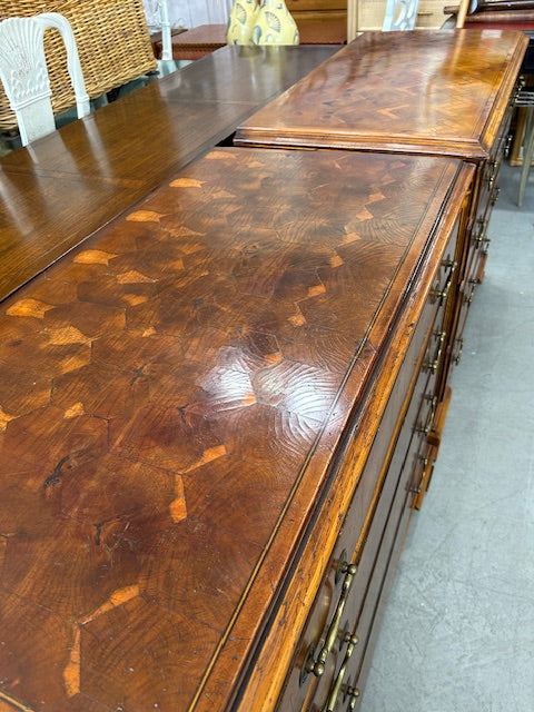 vintage pair of oyster veneer chests
