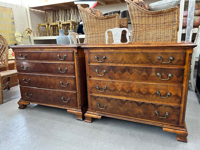 vintage pair of oyster veneer chests