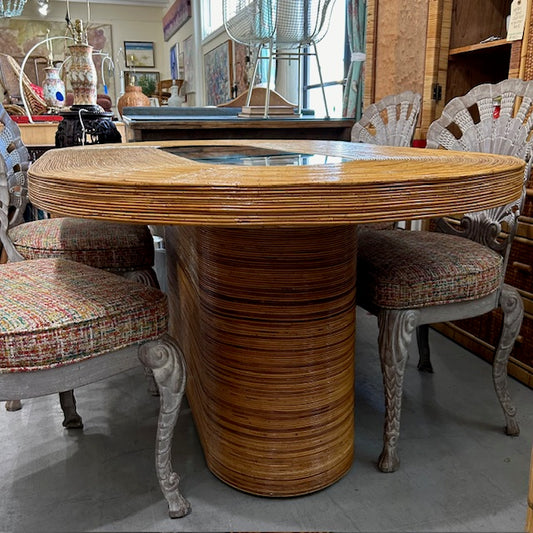vintage pencil reed Gabriella Crespi style racetrack dining table