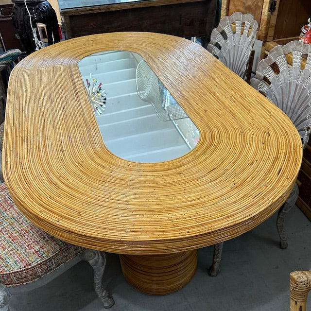 vintage Crespi style pencil reed racetrack dining table
