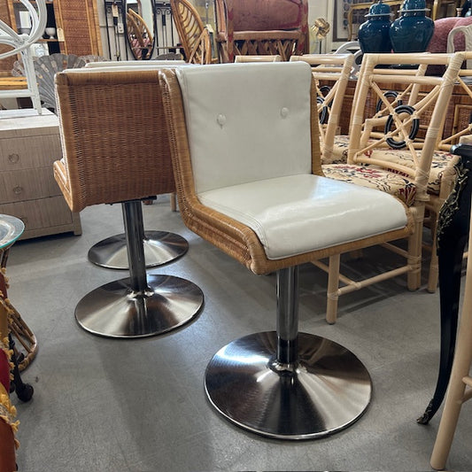 vintage rattan wicker basket swivel counter stools