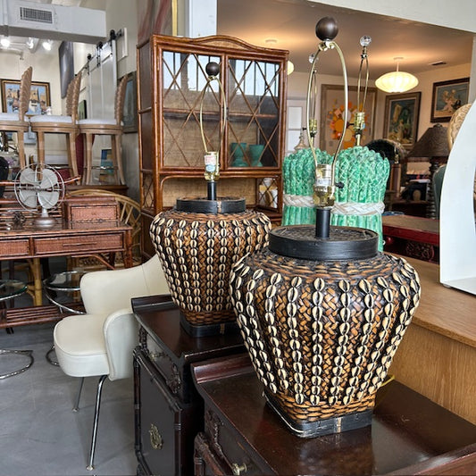 vintage basket lamps with shells 