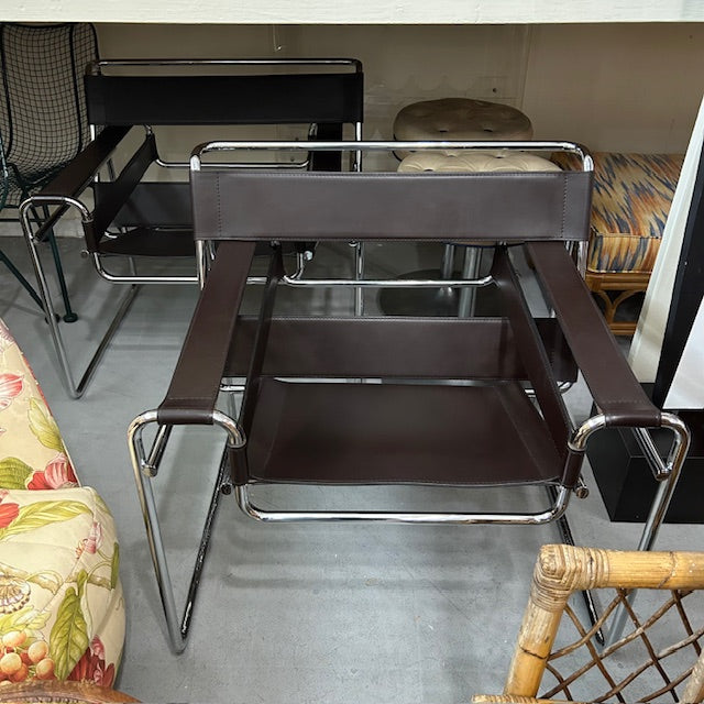 pair dark brown Wassily style chairs