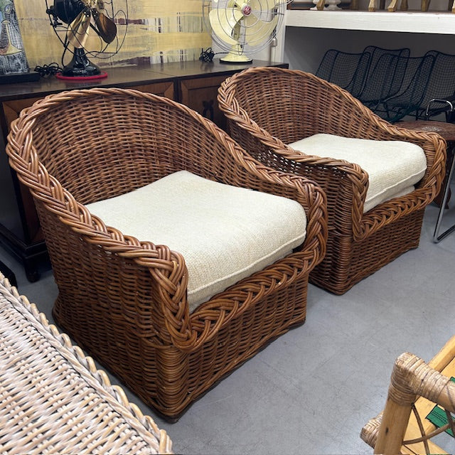 vintage braided rattan wicker chairs
