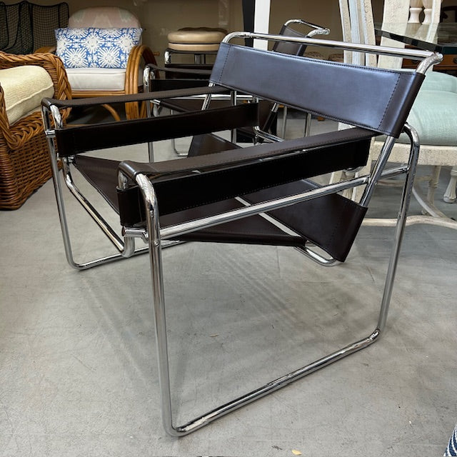 pair dark brown Wassily style chairs