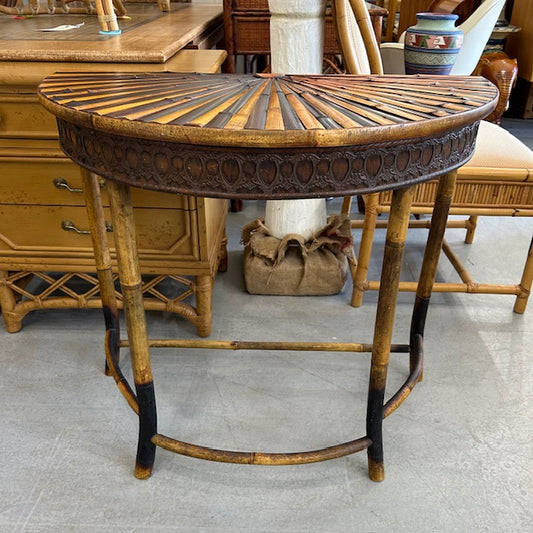 vintage bamboo demilune console table
