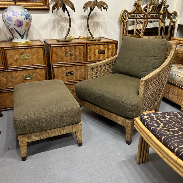 McGuire cane rattan lounge chair ottoman deco style St Germain woven