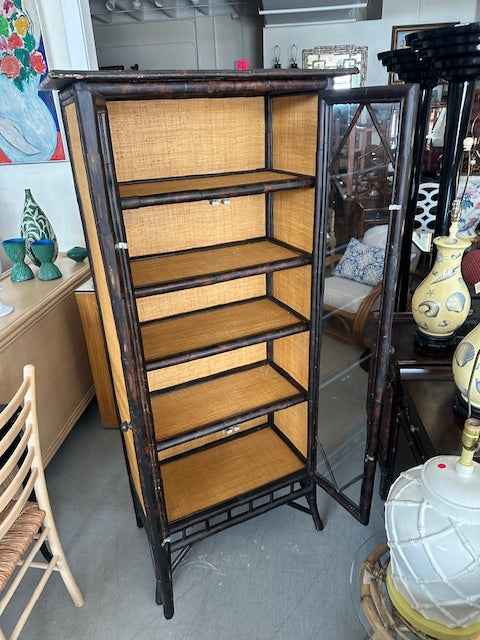 vintage burnt bamboo grasscloth cabinets