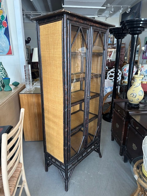 vintage burnt bamboo grasscloth cabinets