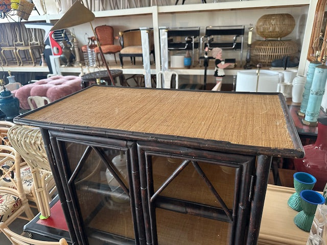 vintage burnt bamboo grasscloth cabinets