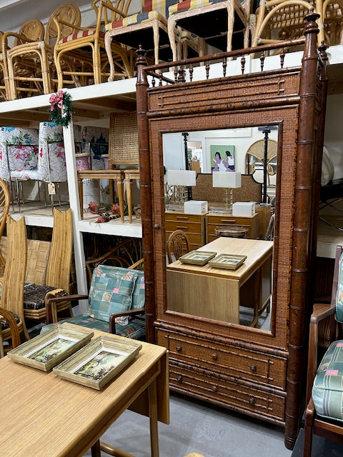 British Colonial burnt bamboo armoire