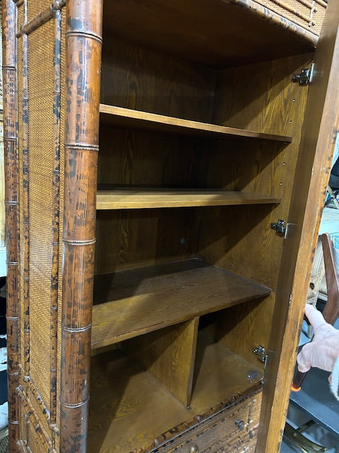 burnt bamboo style rattan armoire cabinet