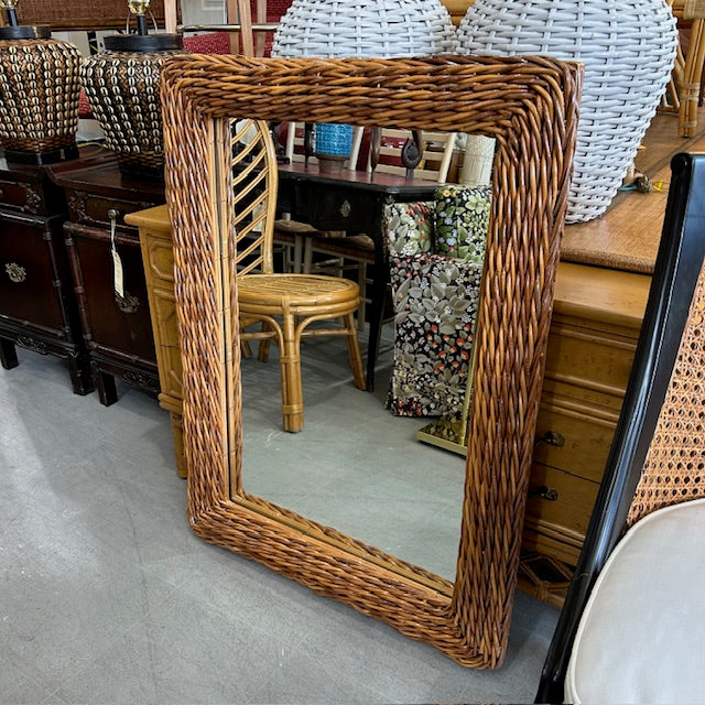vintage rattan wicker mirror