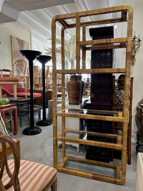 wrapped cane rattan Billy Baldwin style etagere