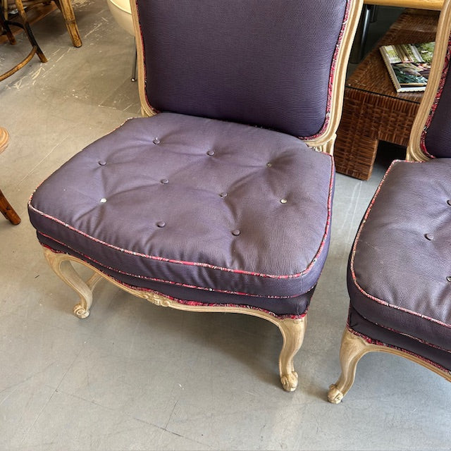 vintage pair Louis style slipper chairs