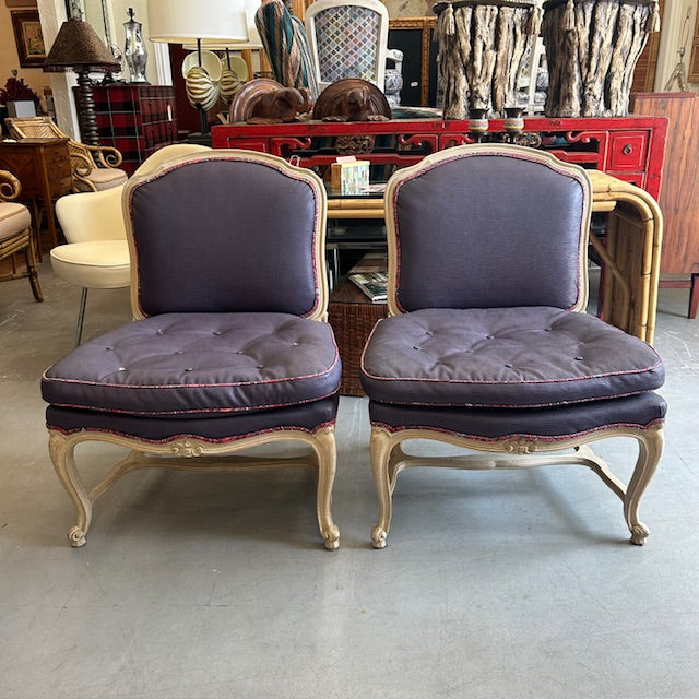 vintage pair Louis style slipper chairs