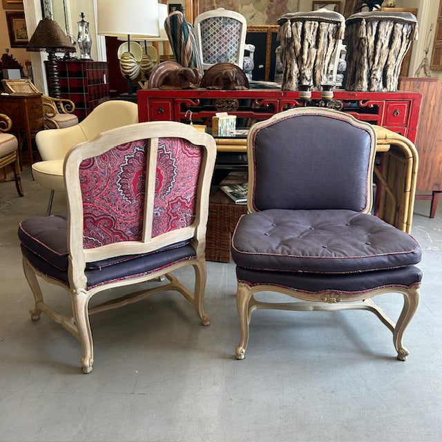 vintage pair Louis style slipper chairs