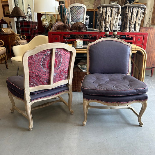 vintage pair Louis style slipper chairs