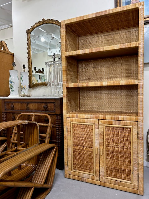 vintage cane rattan shelves cabinet