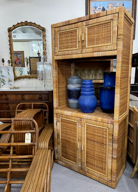 vintage set of cane rattan wrapped cabinets