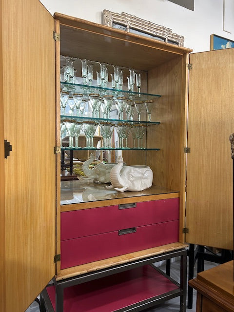 vintage pencil reed bar cabinet