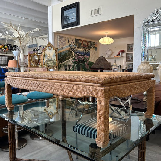 ming style woven cane rattan table