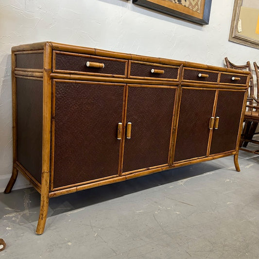 raffia wrapped rattan bamboo cabinet