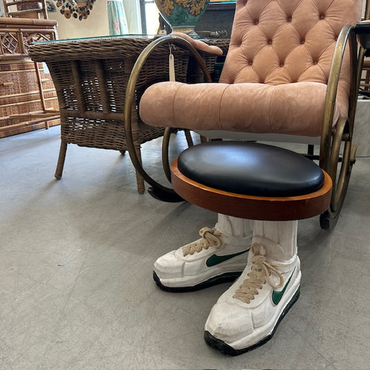 wood carved sneaker footstool