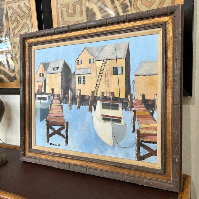 vintage dock boat painting