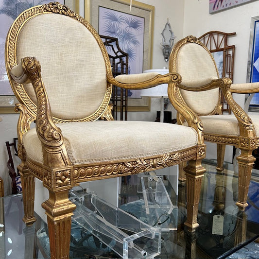 Italian carved gold gilt oval back chairs