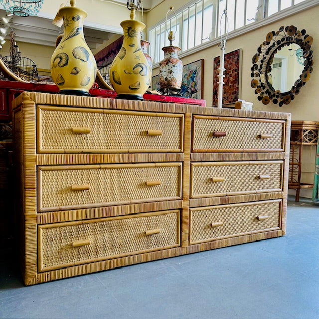 vintage rattan cane dresser chest