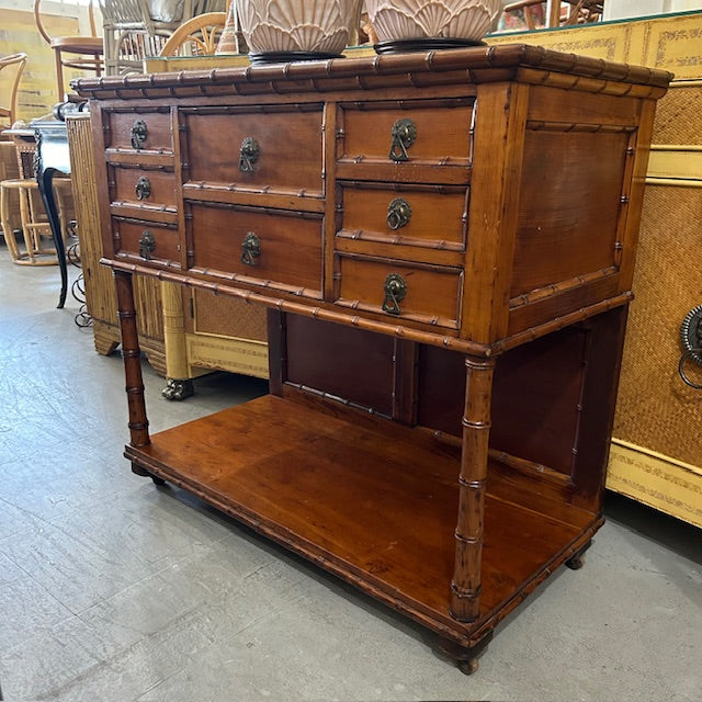 antique faux bamboo storage console chest