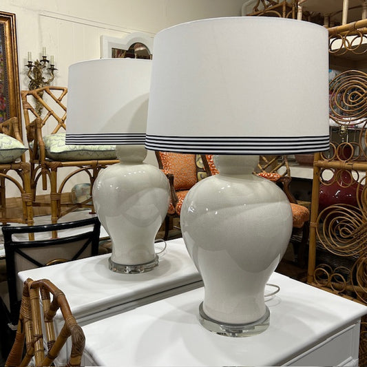 pair crackle glazed lamps