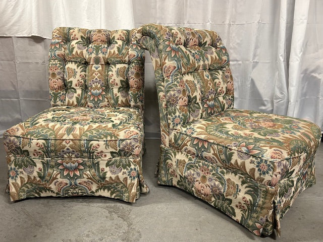 pair vintage tufted slipper chairs