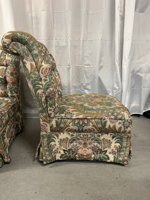 pair vintage tufted slipper chairs