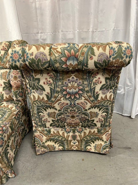 pair vintage tufted slipper chairs