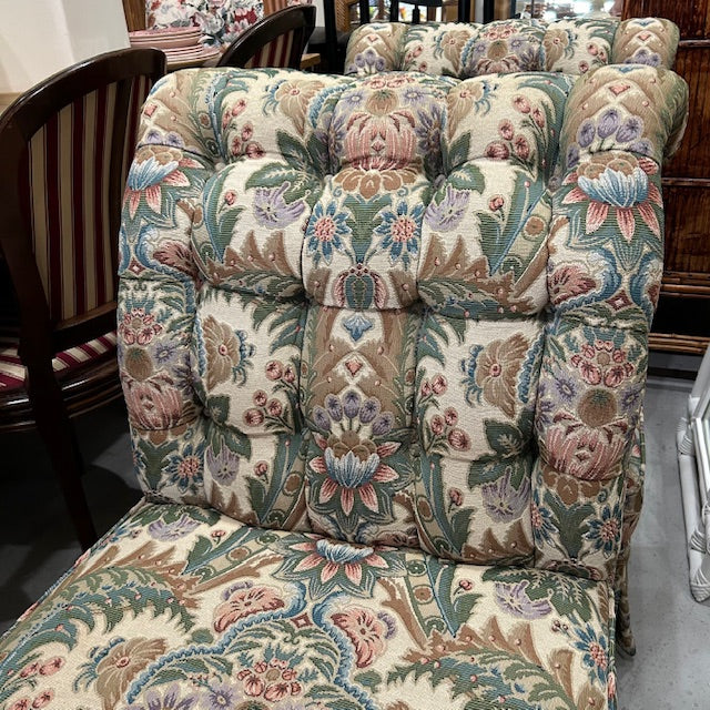 pair vintage tufted slipper chairs