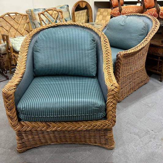 vintage pair braided wicker chairs