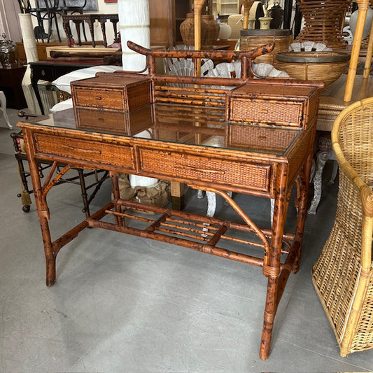 burnt bamboo pagoda desk British Colonial