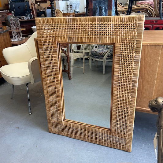 vintage cane rattan woven mirror Billy Baldwin style