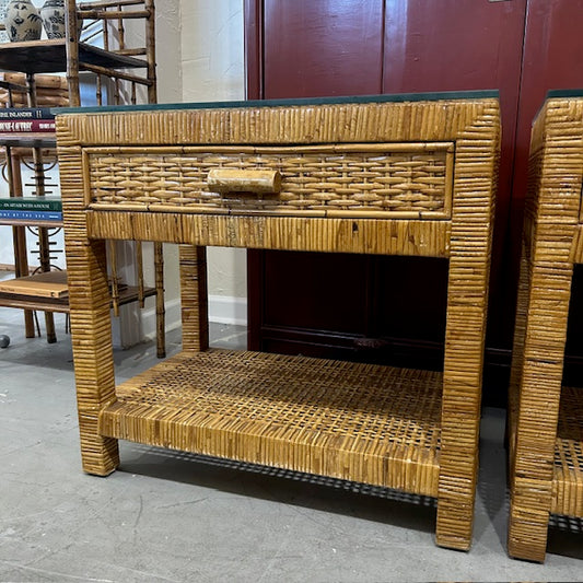 vintage cane rattan woven nightstands
