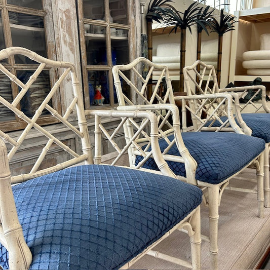 set of 6 faux bamboo chippendale arm chairs