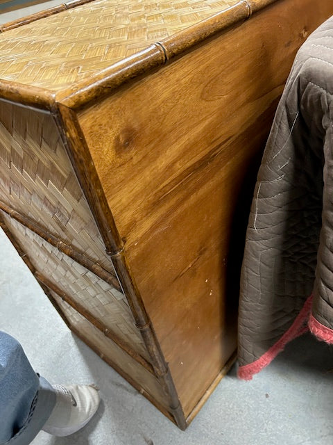 vintage pair of faux bamboo cane rattan campaign style chests