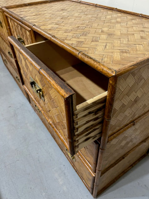 vintage pair faux bamboo campaign style chests
